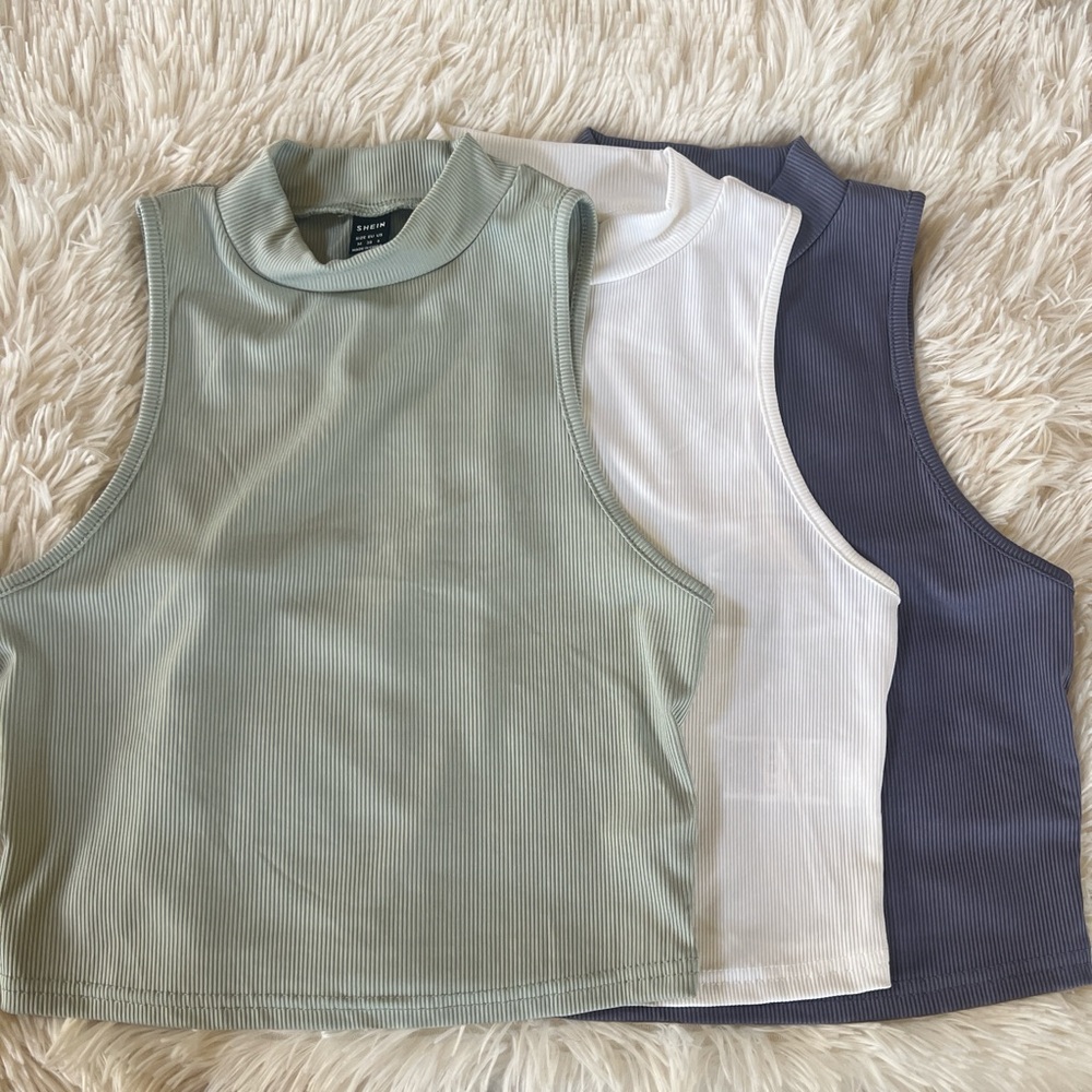 SHEIN Ribbed Sleeveless Mock Neck Tops - Set of 3